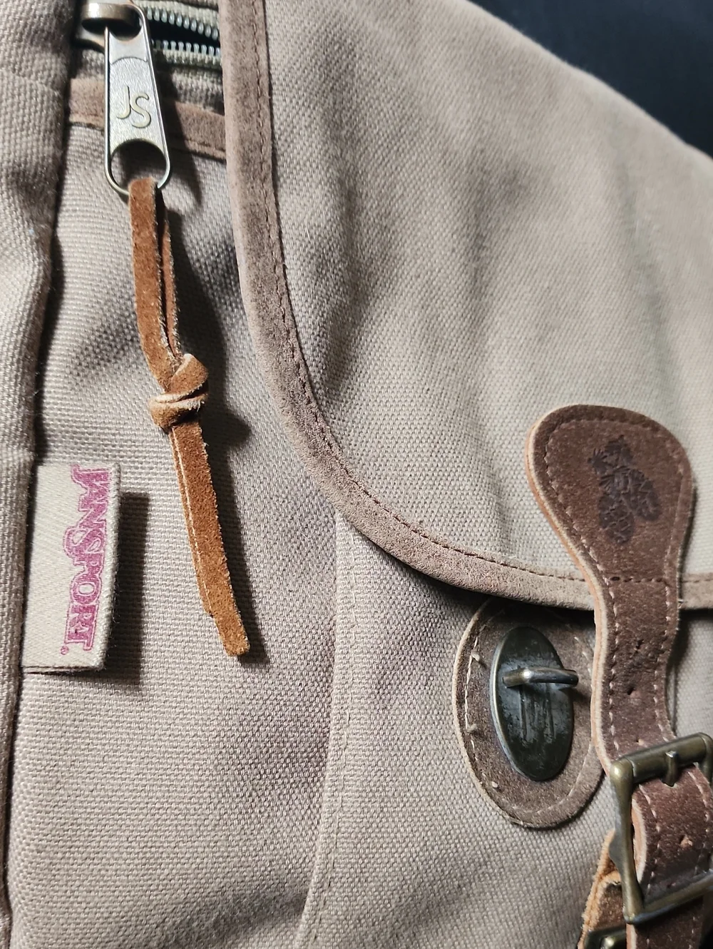 VTG JanSport Canvas Leather Safari Sac Crossbody Bag Field Satchel Gorpcore Tan
